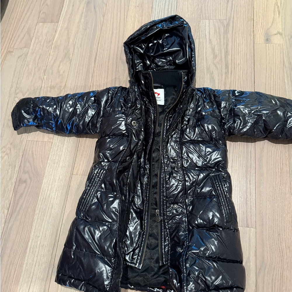 Girls black long appaman warm winter coat. Size 4T